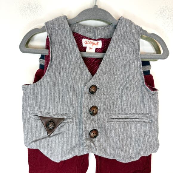 Cat & Jack Baby Boy Vest Corduroy Pants Holiday Christmas Set Size 12 Months - Picture 2 of 11